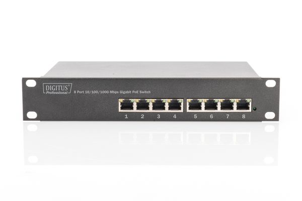 DIGITUS Switch 8-Port Gigabit 10" 80W PoE Unmanaged schwarz - Bild 5