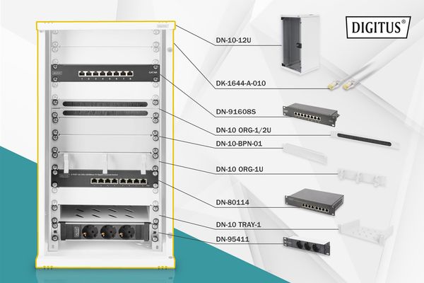 DIGITUS Netzwerk-Set 254 mm (10")-12HE, 312x300mm (B x T)